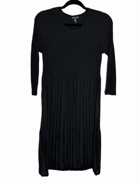 Eileen Fisher 100% Wool Black Pleated 3/4 Sleeve Midi Dress Size XS